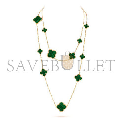 V*N CL*F arpels magic alhambra long necklace, 16 motifs - yellow gold, malachite  vcaro2af00