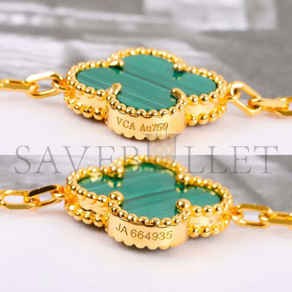 v*n cl*f arpels vintage alhambra necklace, 10 motifs - yellow gold, Di*m*nd, malachite  vcaro9j400