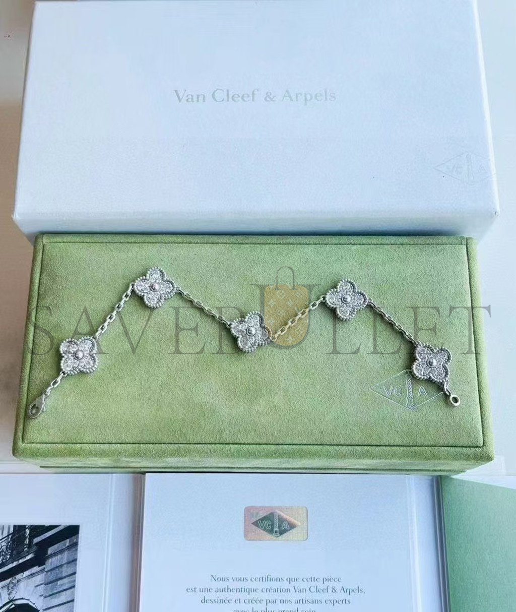 V*N CL*F arpels vintage alhambra bracelet, 5 motifs - white gold, diamond vcara41500
