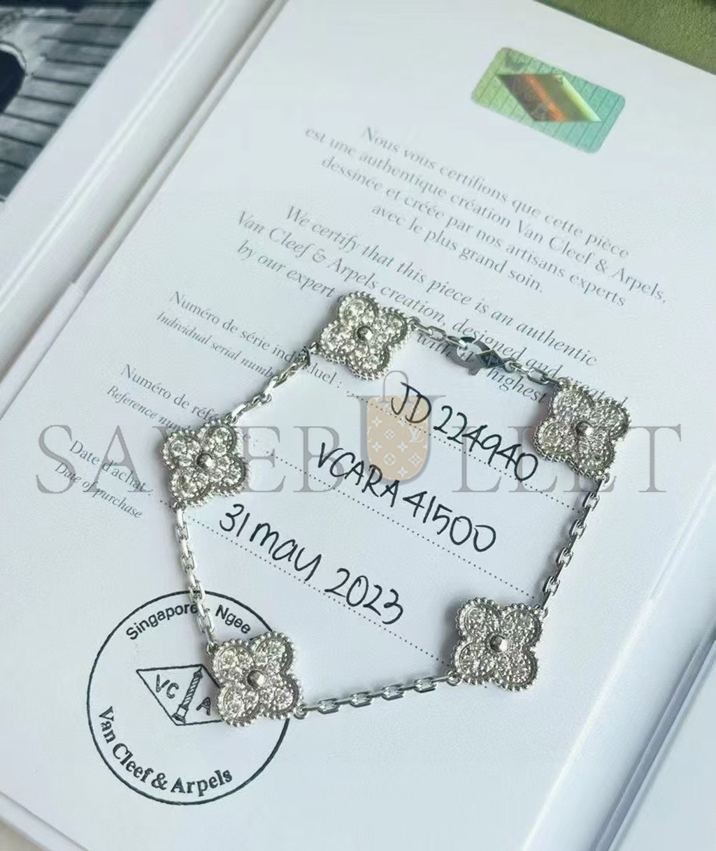 V*N CL*F arpels vintage alhambra bracelet, 5 motifs - white gold, diamond vcara41500