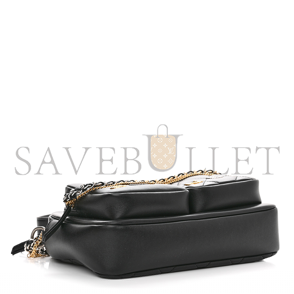 Ch*el calfskin quilted small camera case black as2923 (20.5*14.5*9cm)