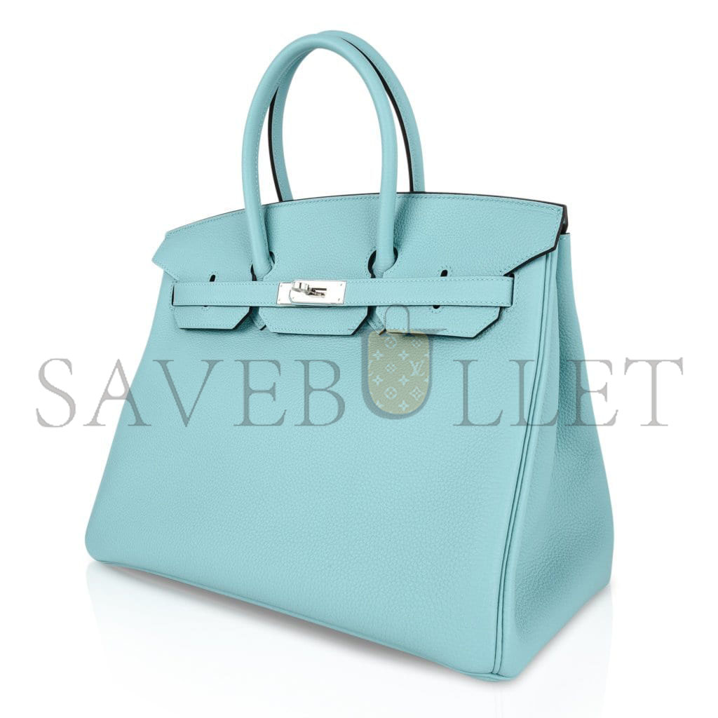 H**mes birkin 30 togo leather macaron blue silver buckle bag 2160900331074 (30*20*13cm)