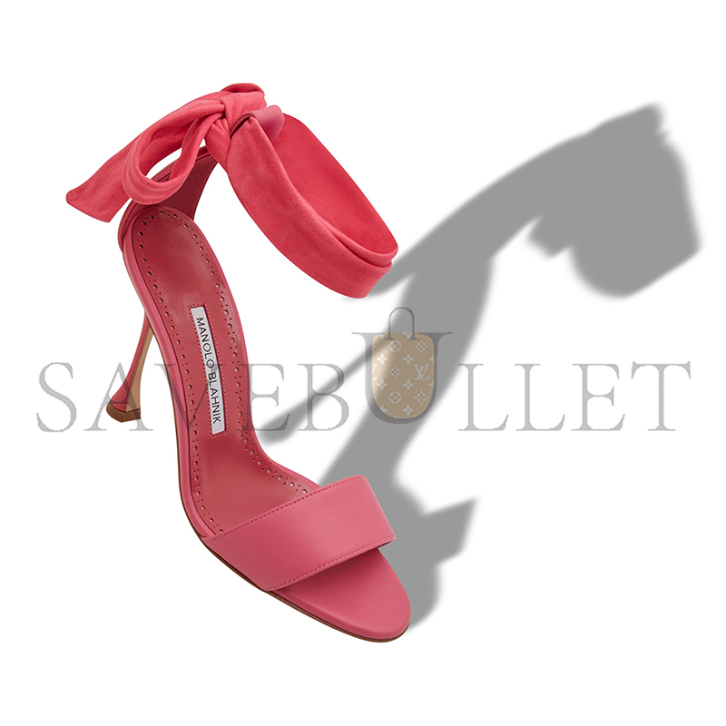 MANOLO BLAHNIK CHASTANA PINK NAPPA LEATHER BOW DETAIL SANDALS 125-2827-0004