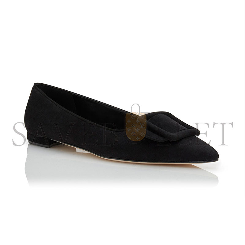 MANOLO BLAHNIK MAYSALEPUMPFLAT BLACK SUEDE BUCKLE DETAIL FLAT PUMPS 322-2402-0001