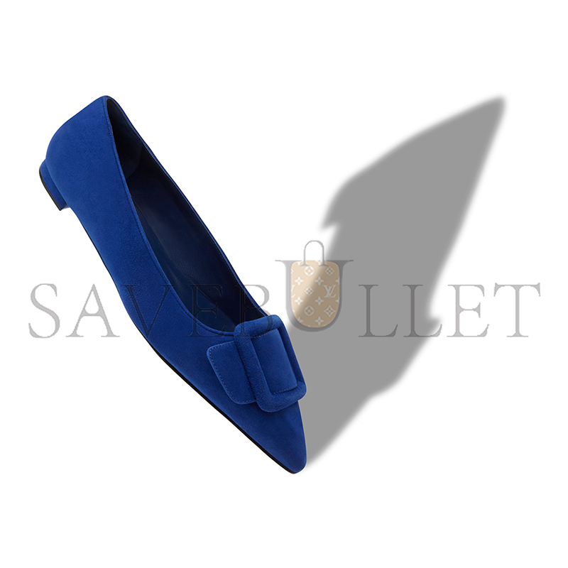 MANOLO BLAHNIK MAYSALEPUMPFLAT BLUE SUEDE BUCKLE DETAIL FLAT PUMPS 322-2402-0031