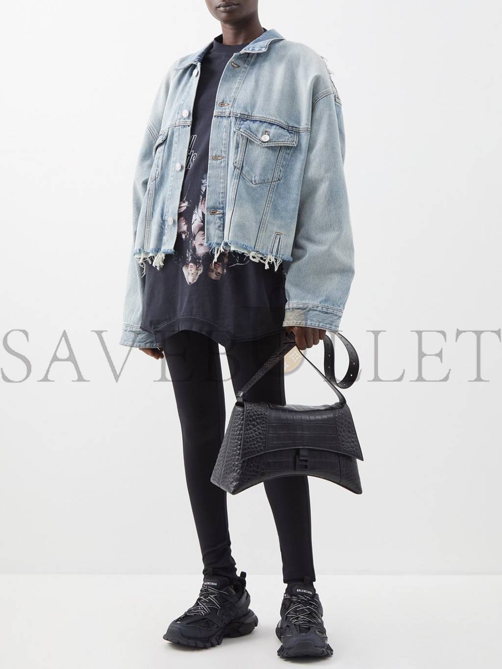 Ba*len*cia*ga black downtown crocodile-effect cross-body bag matchesfashion us (32*19*4.5cm)