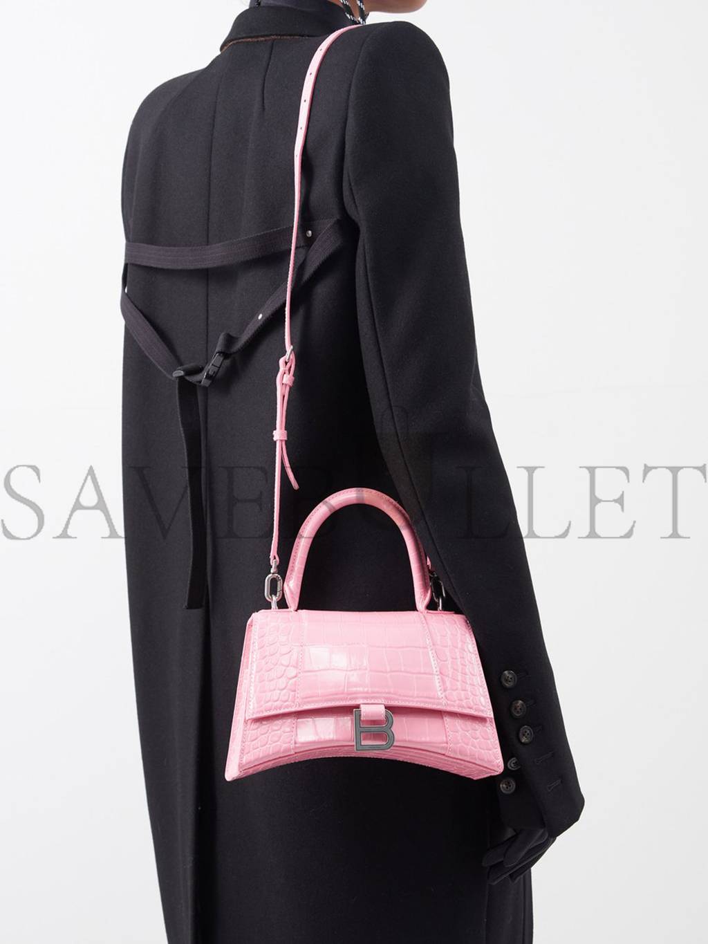 Ba*len*cia*ga pink hourglass s crocodile-effect leather bag matchesfashion us (22.5*14.5*10cm)