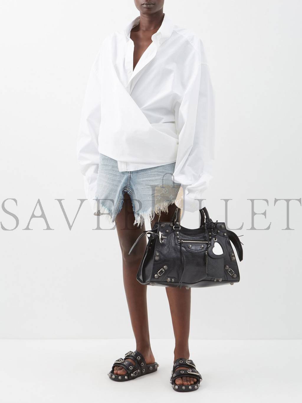 Ba*len*cia*ga black neo cagole city grained-leather shoulder bag matchesfashion us (38*23*16cm)