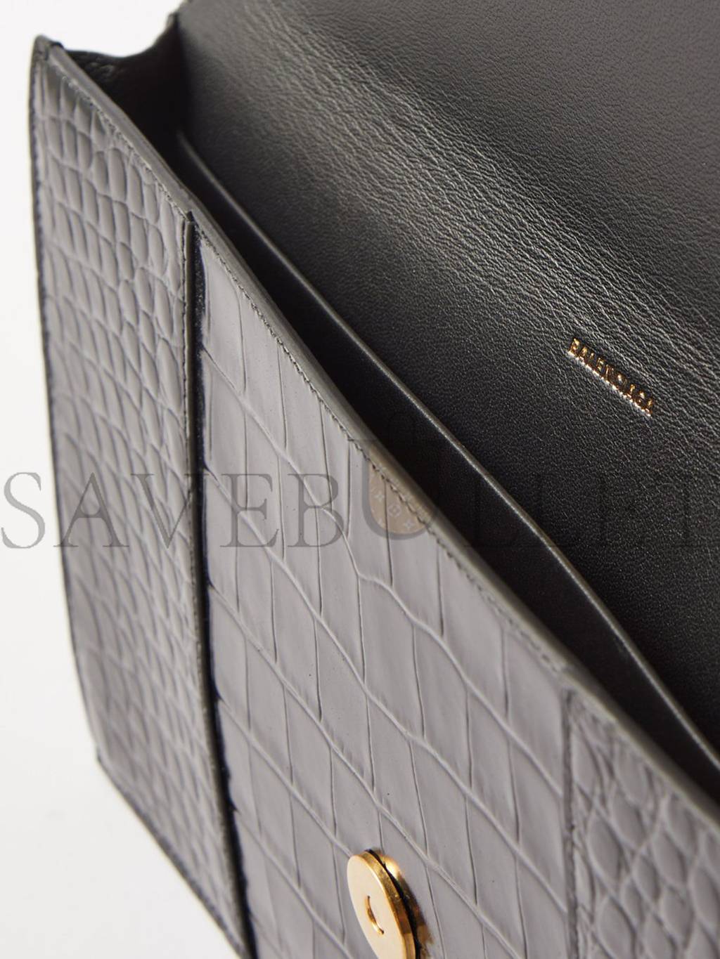 Ba*len*cia*ga black hourglass crocodile-effect leather clutch bag matchesfashion us (27*16*2cm)