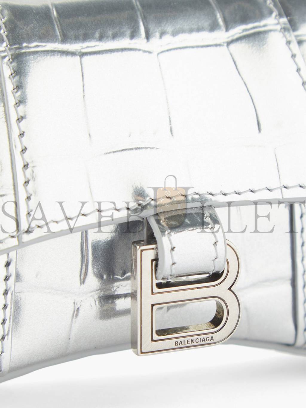 Ba*len*cia*ga silver hourglass mini crocodile-effect leather bag matchesfashion us (11.6*7.8*4.5cm)