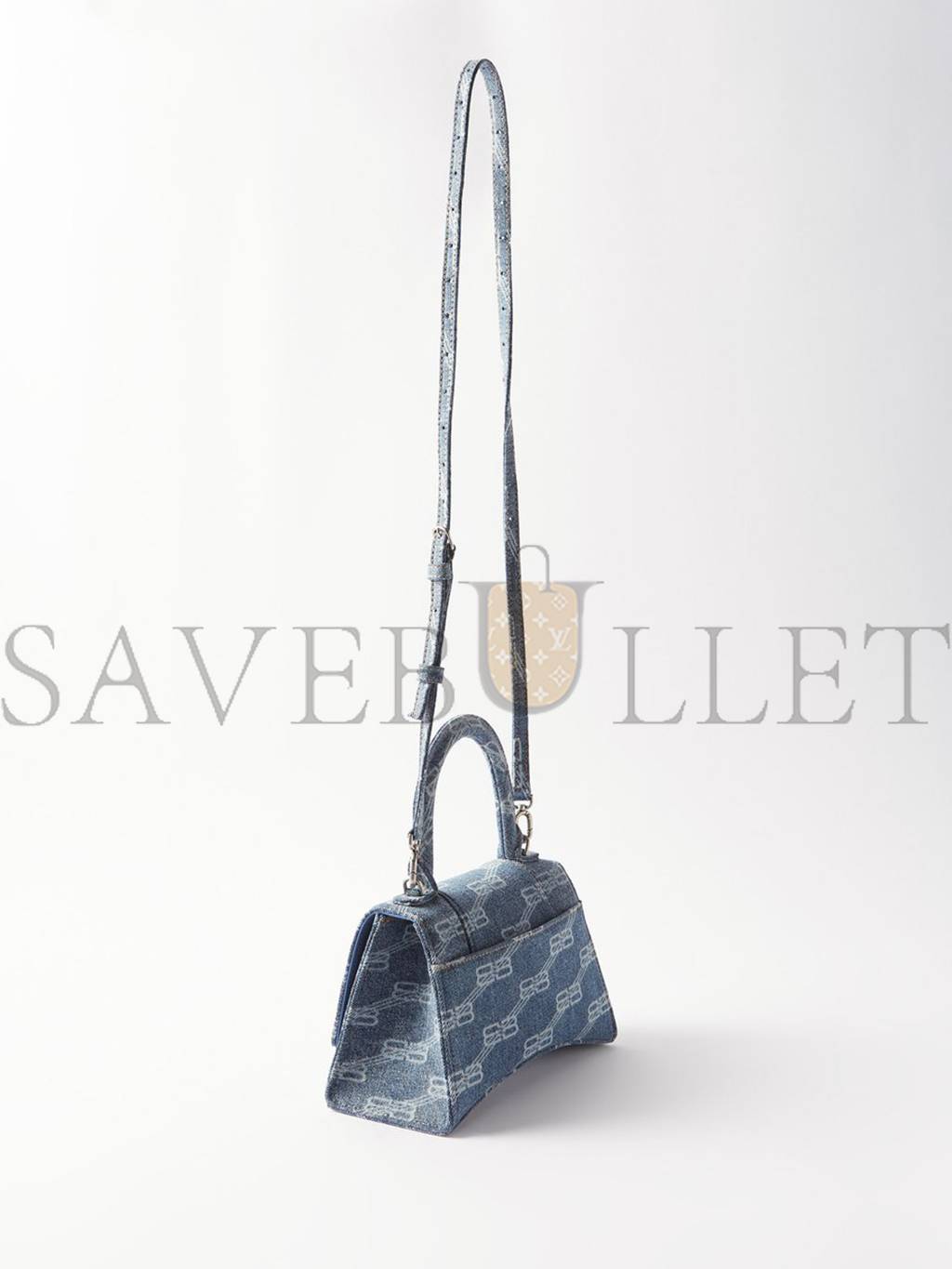 Ba*len*cia*ga blue hourglass monogrammed denim bag matchesfashion us (22.5*13.4*9.5cm)