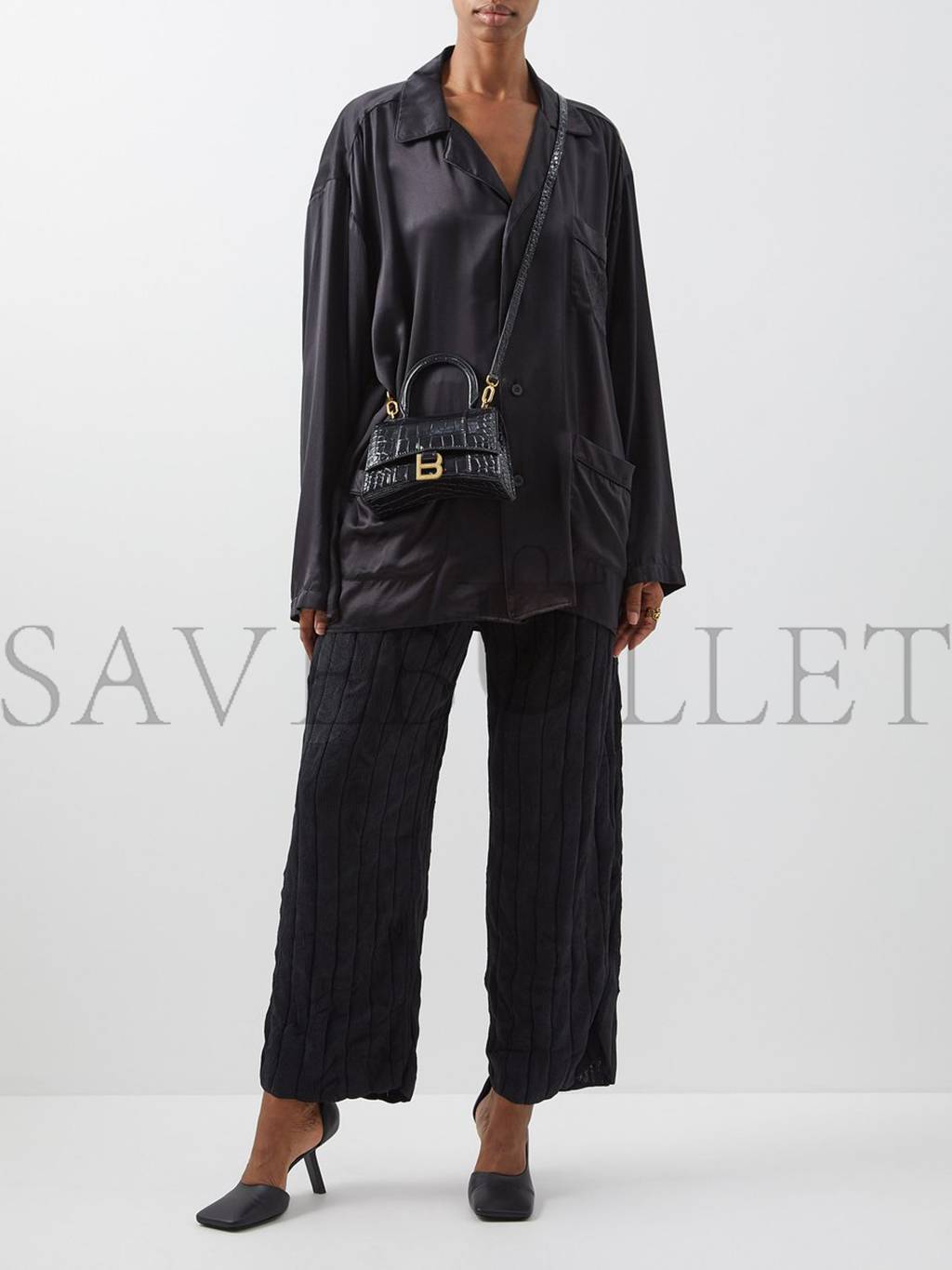 Ba*len*cia*ga black hourglass xs crocodile-effect leather bag matchesfashion us (19*12.1*7.6cm)