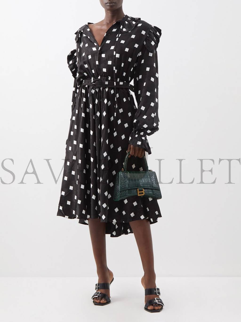 Ba*len*cia*ga green hourglass s crocodile-effect leather bag matchesfashion us (22.5*15*10cm)