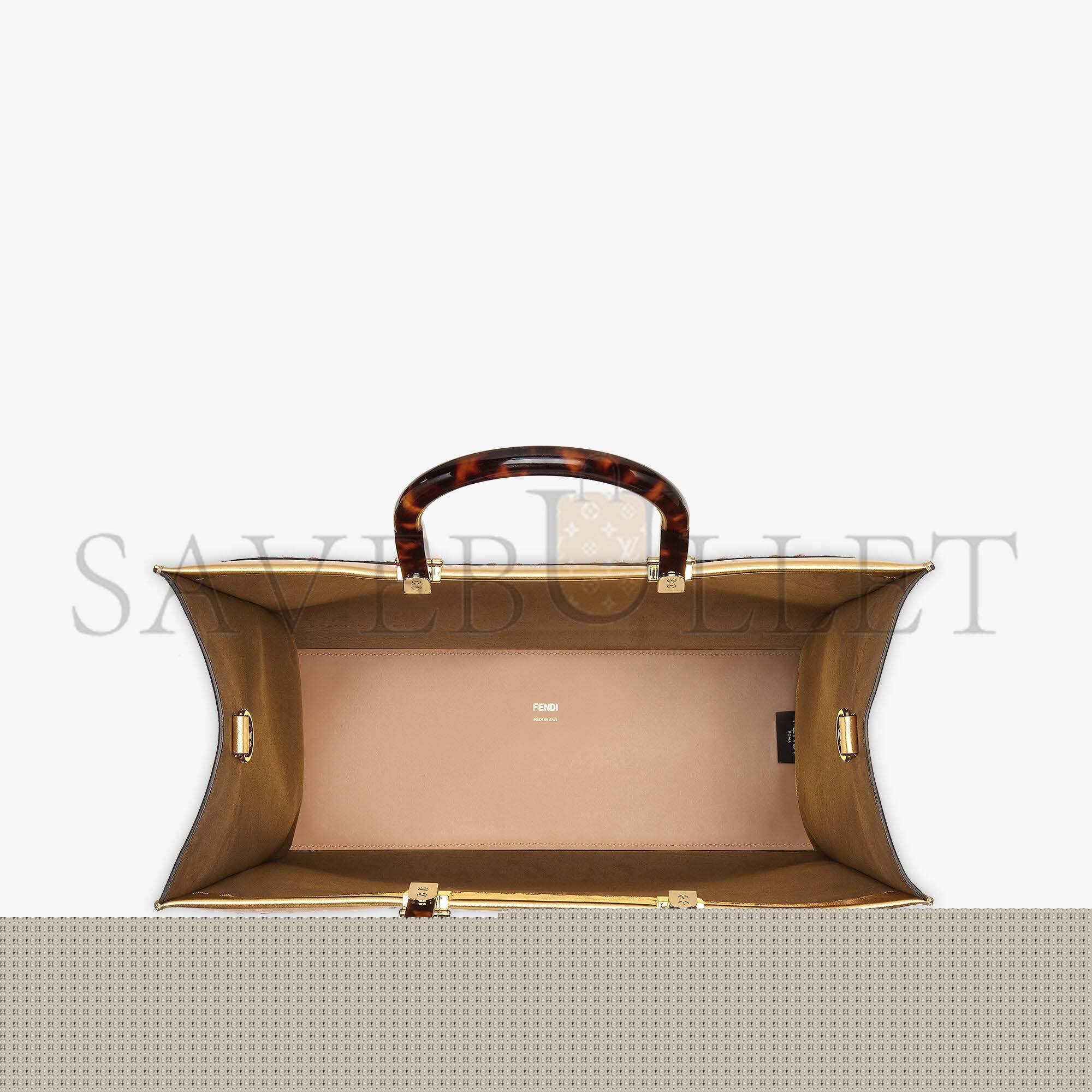 F**di sunshine medium - gold laminated leather shopper 8bh386ajh7f1gnn (35*31*17cm)