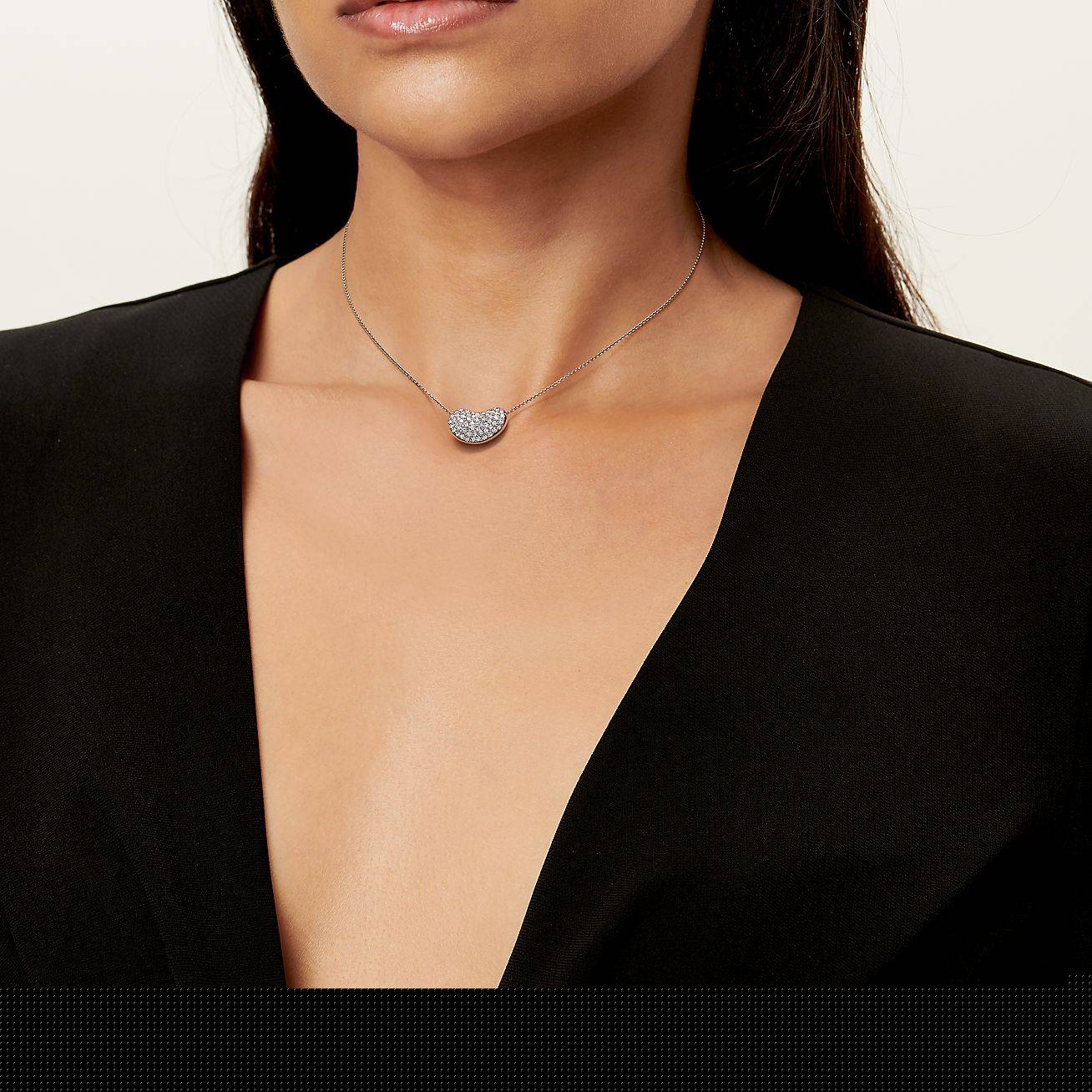 T*f*ny elsa peretti® bean® design pendant in platinum with pavÉ diamonds, 18 mm