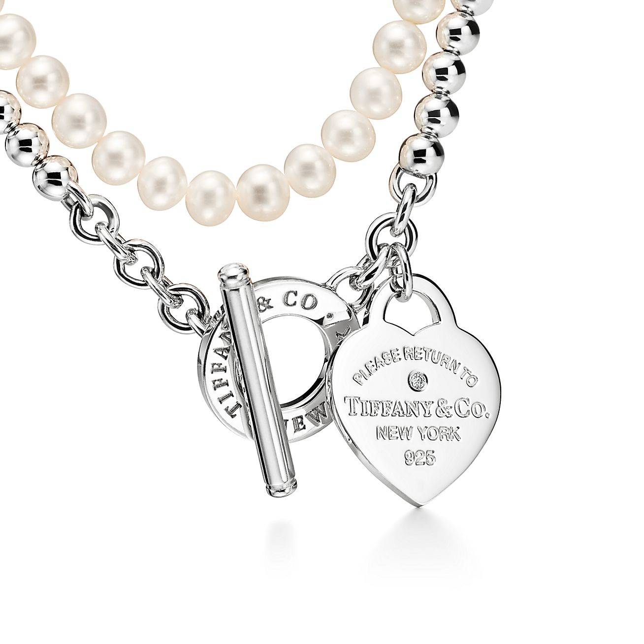 T*f*ny return to T*f*ny® wrap necklace in silver with pearls and a diamond, small