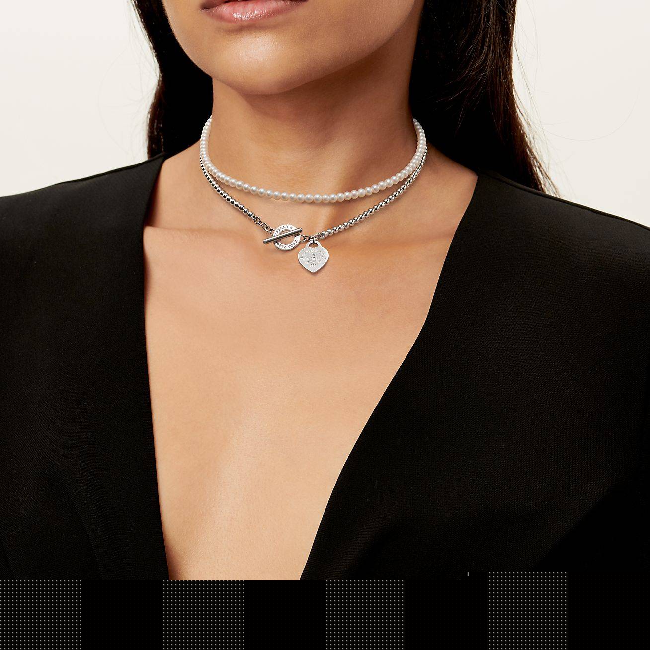 T*f*ny return to T*f*ny® wrap necklace in silver with pearls and a diamond, small