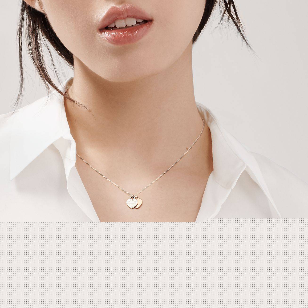 T*f*ny return to T*f*ny® double heart tag pendant in silver and rose gold, mini