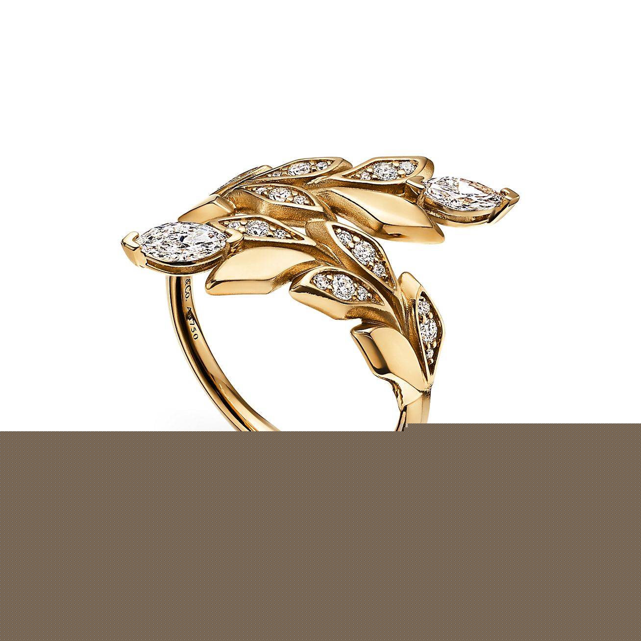 T*f*ny victoria® vine bypass ring in yellow gold with diamonds