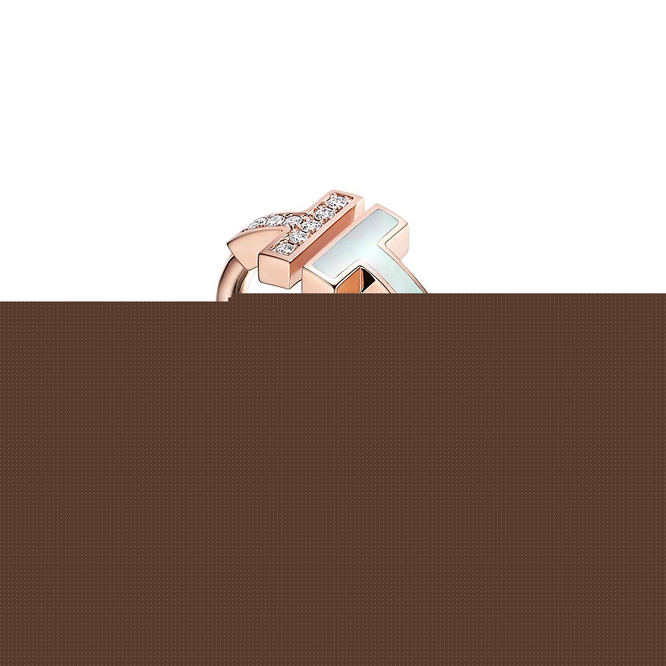 T*f*ny t wire ring in rose gold with diamonds and mother-of-pearl