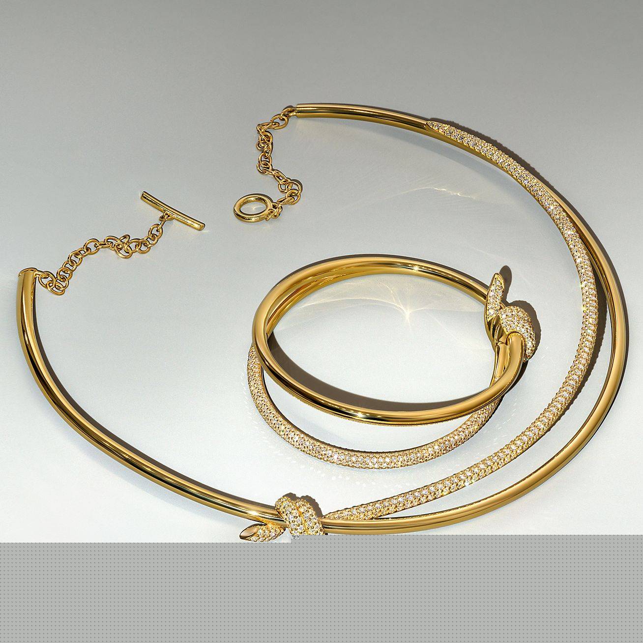 T*f*ny knot double row necklace in rose gold with diamonds