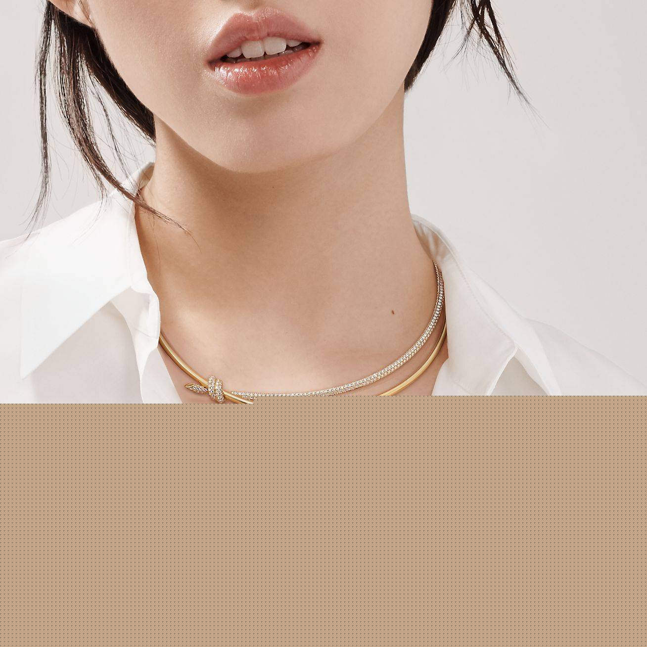 T*f*ny knot double row necklace in rose gold with diamonds