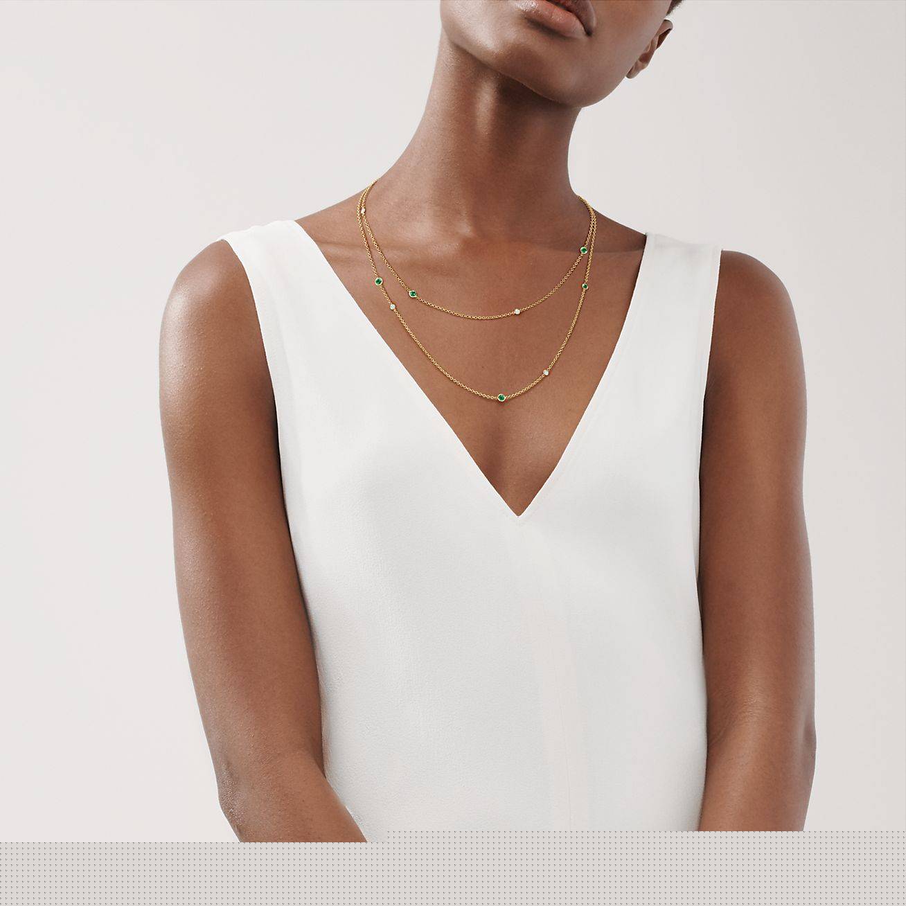 T*f*ny elsa peretti® color by the yard sprinkle necklace in gold with emeralds and diamonds