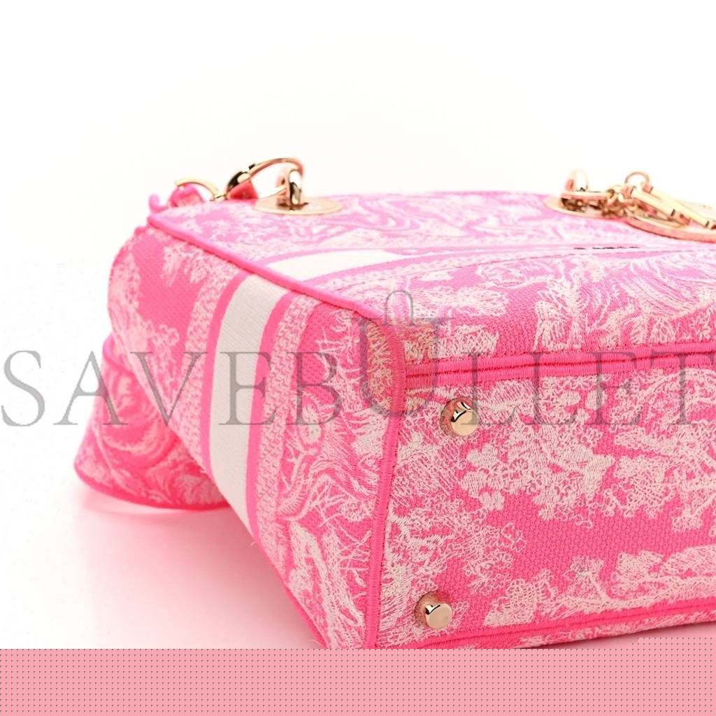 D*or canvas toile de jouy reverse embroidered medium lady d-lite fluorescent pink (24*20*11cm)