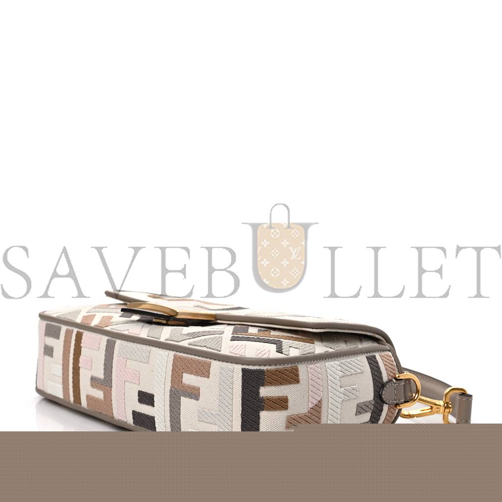 F**di canvas vitello seta ff multicolor embroidered baguette grezzo multicolor tortora (28*16*6cm)