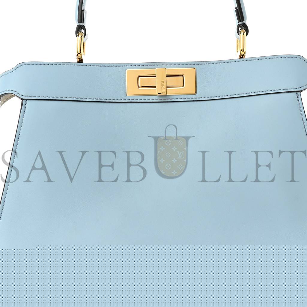 F**di vitello seta shiny nappa medium peekaboo i see u satchel azzurro baby camelia (33*24*13cm)