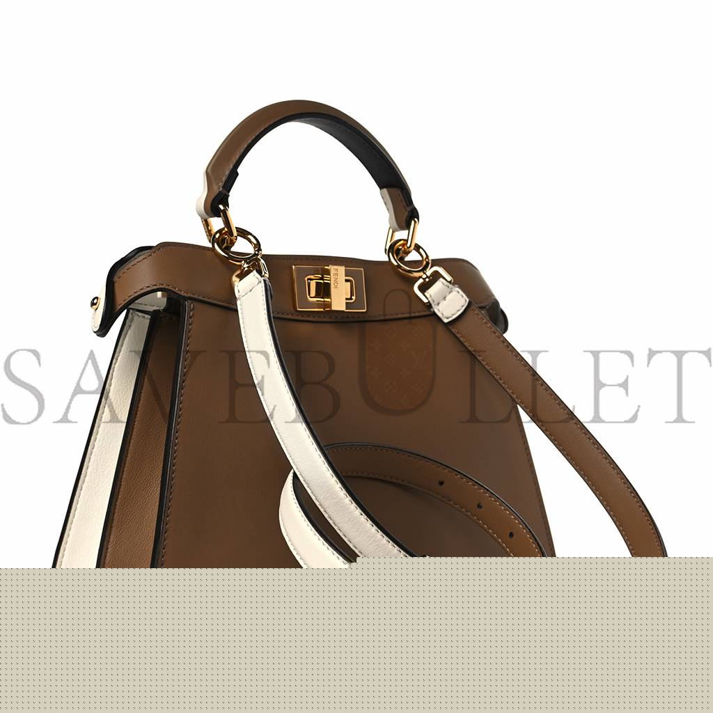 F**di vitello seta nappa plexiglass bi-color peekaboo i see u satchel white ice sand (20*15*9cm)