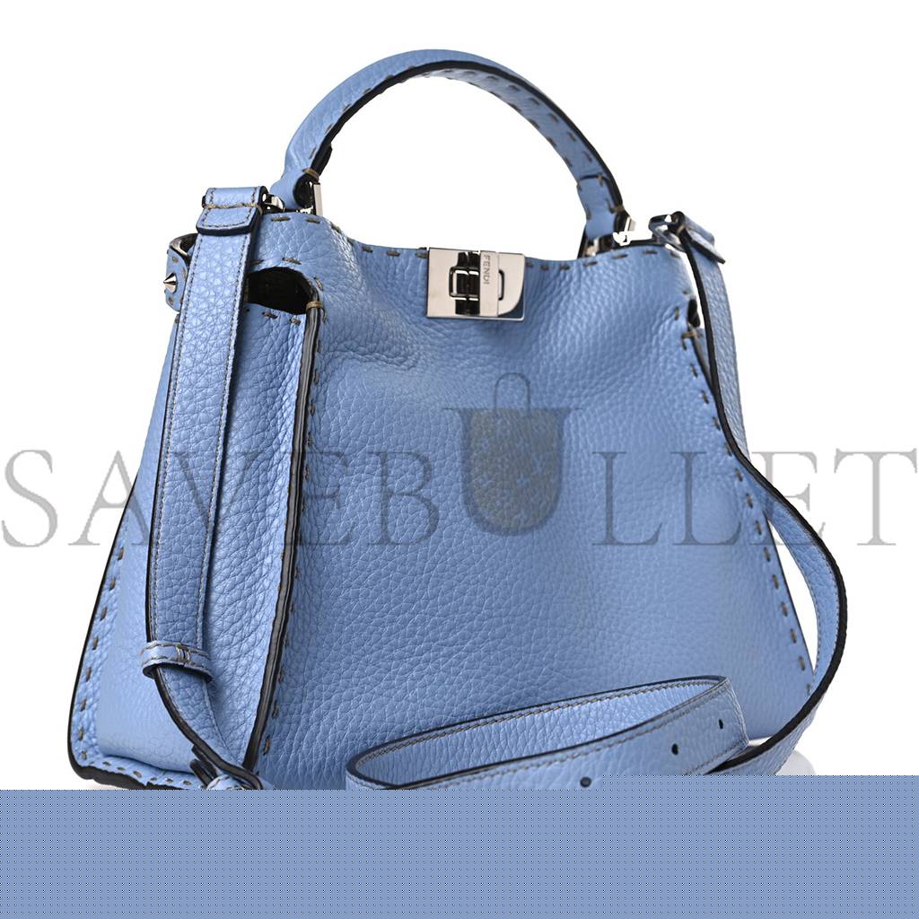 F**di cuoio roma selleria chamois bi-color medium peekaboo iconic essentially satchel sky blue latte (27*21*12cm)